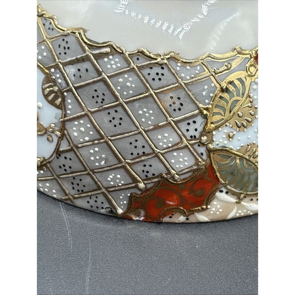 Antique Satsuma Gold Enamel Hand Painted & Signed Hair Receiver